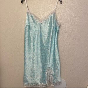 Victoria’s Secret vintage Blue Leopard Print Satin Slip dress lingerie Y2K L